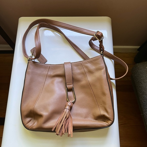 Leather Hobo Shoulder/Crossbody Bag with Tassel Detail - Picture 1 of 8